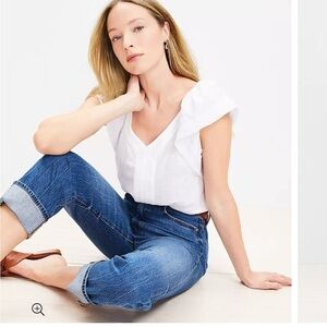 Loft The Straight Cuffed Jeans Sz 26/2 High Rise Medium Wash Loose Ankle 28X27